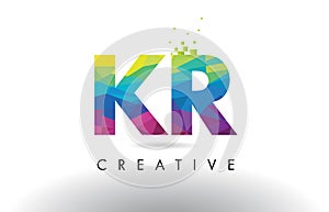 KR K R Colorful Letter Origami Triangles Design Vector.