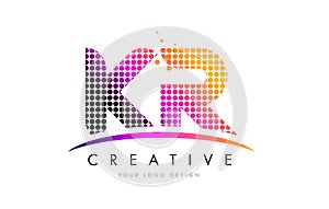 KR K R Letter Logo Design with Magenta Dots and Swoosh