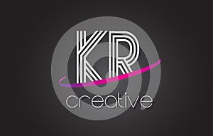 KR K R Letter Logo with Lines Design And Purple Swoosh.