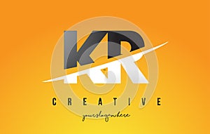 KR K R Letter Modern Logo Design with Yellow Background and Swoosh.