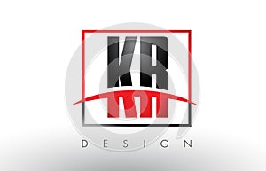 KR K R Logo Letters with Red and Black Colors and Swoosh.