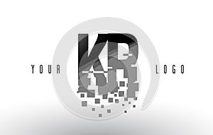 KR K R Pixel Letter Logo with Digital Shattered Black Squares