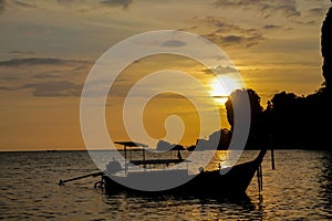 Krabi bay, Ao Nang, Rai Lei and Tonsai beach sunset Thailand