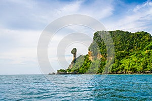 Krabi Beach and mountain boat on the beautiful beach ,Thailand