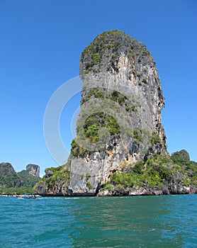 Krabi limestone rock formations and sea, Thailand