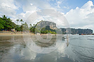 People relax and walking at Ao Nang beach before the sunset