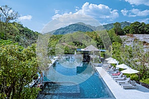 Krabi Thailand January 2020, An Eco friendly luxuri resort in Ao Nang whit a tropical garden around Anana Krabi photo