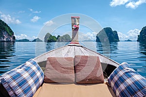 Krabi Thailand, view from a traditional longtail boat at the tropical islands of Koh Hong Krabi