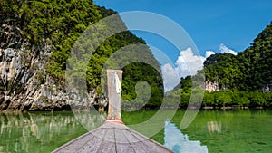 Krabi Thailand, view from a traditional longtail boat at the tropical islands of Koh Hong Krabi