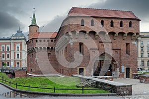 Kracow barbican, medieval fortifcation old town of Krakow, Poland photo