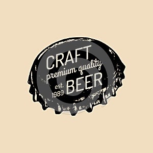 Kraft beer bottle cap logo. Old brewery icon. Lager retro sign. Hand sketched ale illustration. Vector vintage badge.