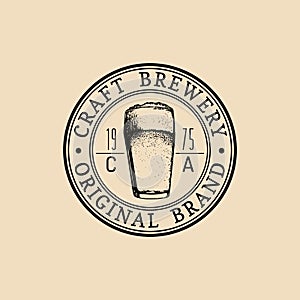 Kraft beer glass logo. Lager cup retro sign. Hand sketched ale illustration. Vector vintage homebrewing label or badge.