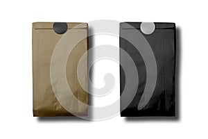 Kraft and black paper bags with sticker mockup isolated on white background.