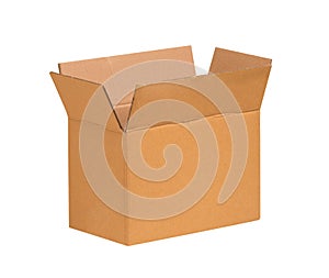 Kraft cardboard open box isolated on white background.