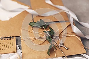 Kraft envelope with olive branch.