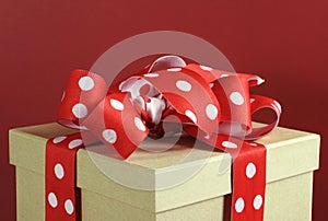 Kraft gift box with red polka dot ribbon