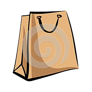 Kraft paper bag. Cartoon style. Isolated object on white background