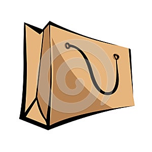 Kraft paper bag. Cartoon style. Isolated object on white background
