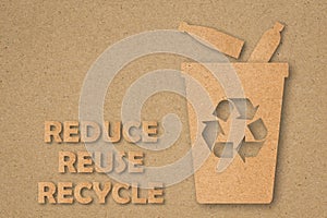 Kraft paper cut of Reuse, Reduce, Recycle symbol and text