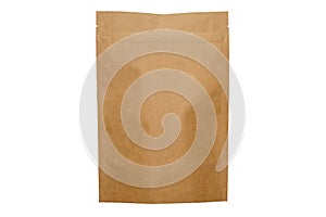 Kraft paper doypack bag with zipper on white background