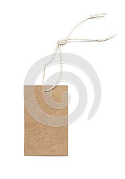 Kraft paper tag. Beige recycled craft blank parcel label isolated on white