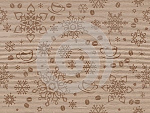 Kraft paper textured seamless christmas pattern with coffee bean