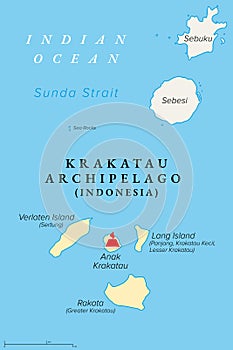 Krakatau Archipelago in the Sunda Strait, Indonesia, political map photo