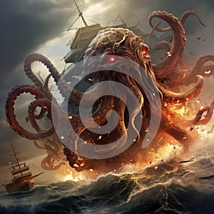 A kraken attacking a ship