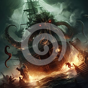 A kraken attacking a ship