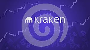 Kraken cryptocurrency stock market name with logo on abstract digital background.