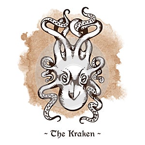 The Kraken. Legendary sea monster giant octopus vector