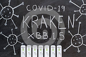 Kraken, new variant of covid 19, written on a blackboard photo