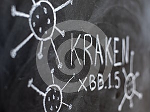 Kraken, new variant of covid 19, written on a blackboard photo