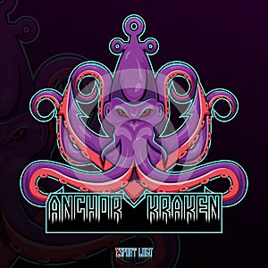 Kraken octopus esport mascot logo design