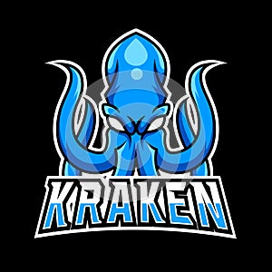 Kraken octopus squid mascot gaming logo design vector template