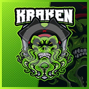 Kraken pirates mascot esport logo design illustrations vector template, Cthulhu logo for team game streamer youtuber banner twitch