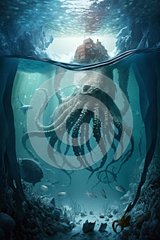 kraken superimposed underworld, scary octopus