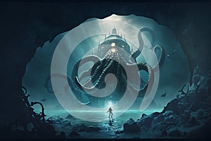 kraken superimposed underworld, scary octopus