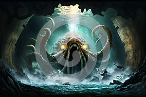 kraken superimposed underworld, scary octopus