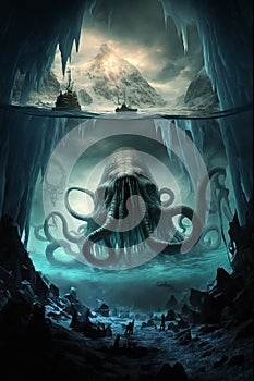 kraken superimposed underworld, scary octopus photo