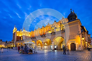 The Krakow Cloth Hall on the Main Square at night