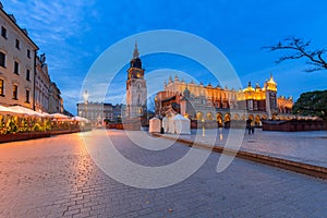 The Krakow Cloth Hall on the Main Square at night