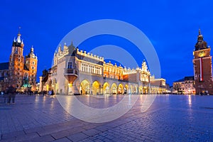 The Krakow Cloth Hall on the Main Square at night