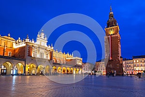 The Krakow Cloth Hall on the Main Square at night