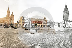 Krakow, Main Market Square, half a sketch half picture. photo