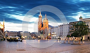 Krakow Market Square, Poland at night