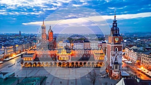 Krakow, Poland - Aerial Ryenek Square with the Cathedral and Town Hall Tower photo