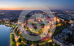 Aerial view of Wawel Castle in Krakow, Poland