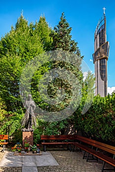 Statue of Divine Mercy Jesus Christ and Sanctuary in Legiewniki in Krakow, Poland