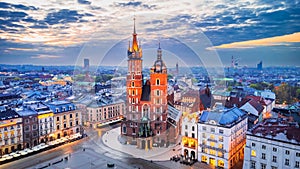 Krakow, Poland - Medieval Ryenek Square and Bazylika Mariacka photo